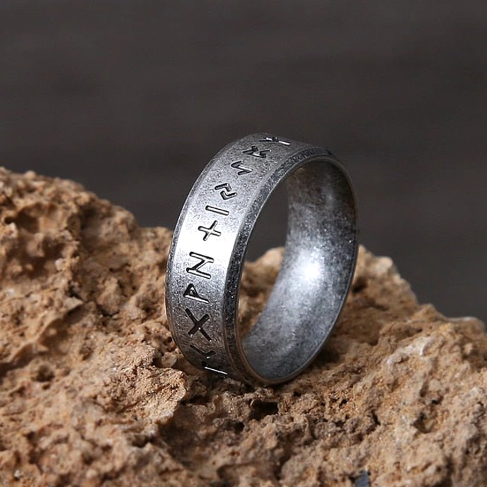 Retro Wikinger Ring mit Runen Alphabet für tägliche Trage