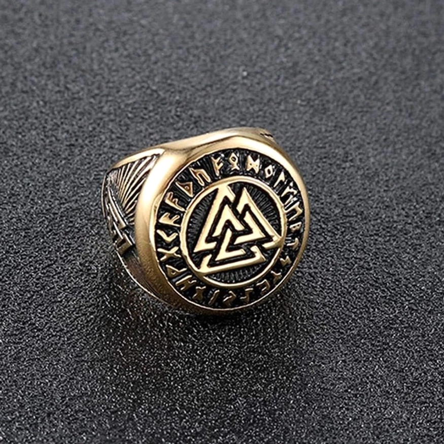Vintage Wikinger Ring für Männer mit Valknut Symbol, Gothic Retro Stil