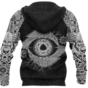 Rueckansicht Wikinger Hoodie Vidar mit Runen und Kelten Knoten Muster