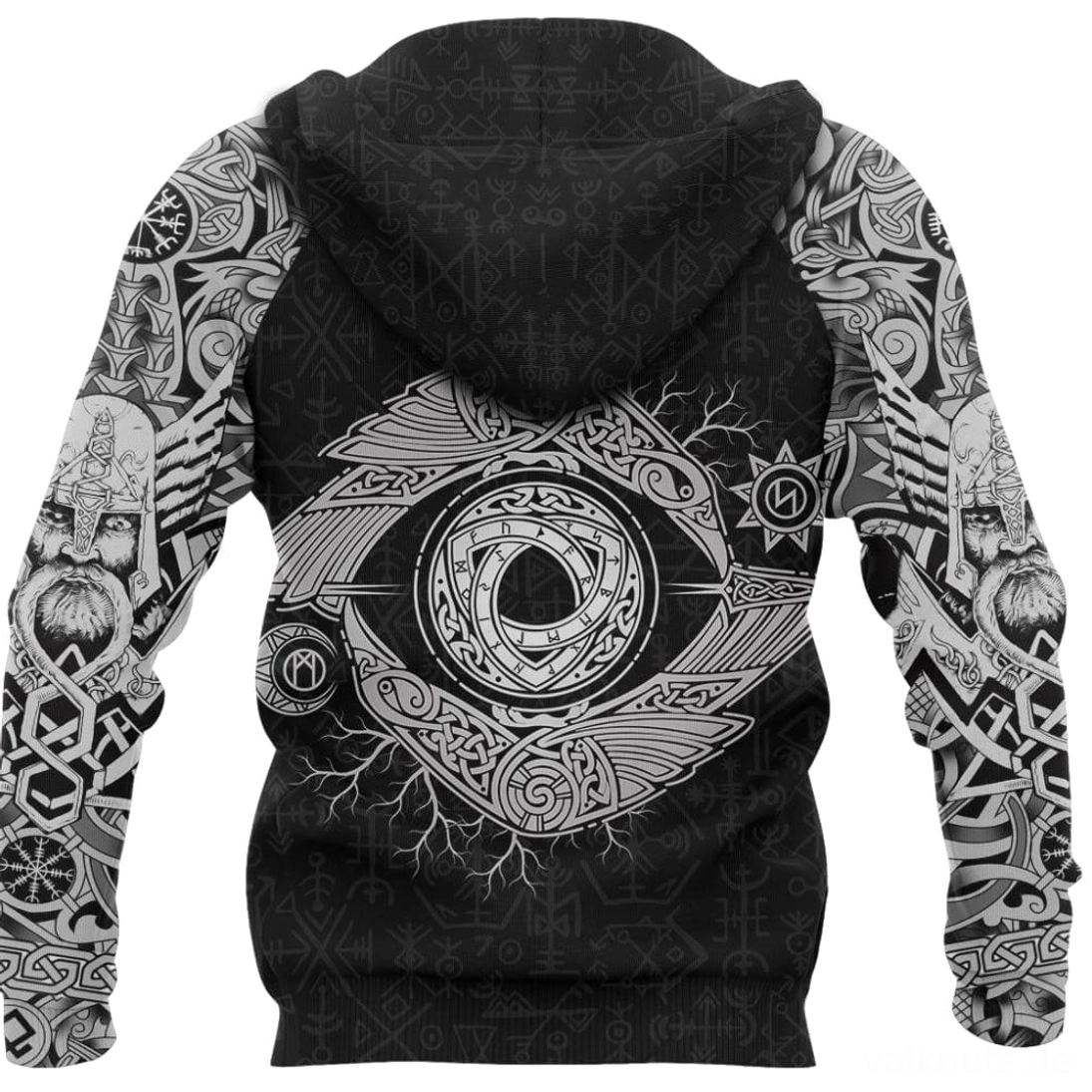Rueckansicht Wikinger Hoodie Vidar mit Runen und Kelten Knoten Muster