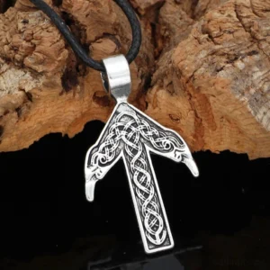 Runen Kette Tiwaz mit Tyr Rune, Wikinger Amulett Talisman aus Zinklegierung an Lederband