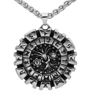 Runen Kette mit Yggdrasil Weltbaum, Wikinger Schmuck aus Edelstahl