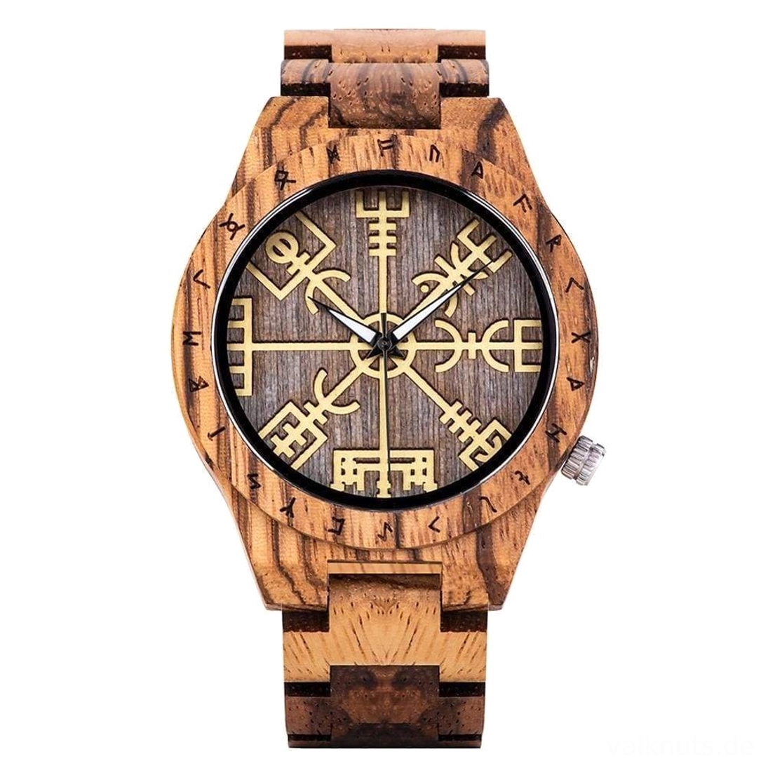 Nahaufnahme der Runen am Rand der Wikinger Vegvisir Uhr