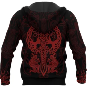 Schwarzer Wikinger Hoodie Ivar mit roten 3D Druck Mustern