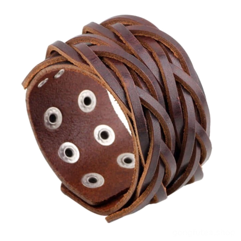 Schwarzes breites Wikinger Armband mit Flechtmuster