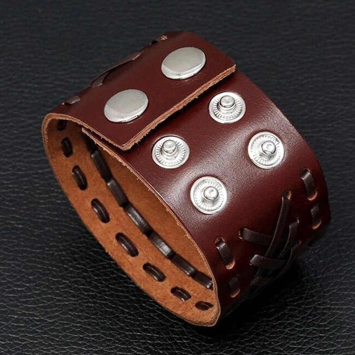 Wikinger Armband schwarzes Leder geflochten, Retro Punk Stil
