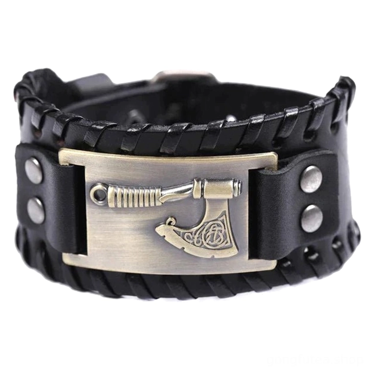 Schwarzes silbernes Wikinger Armband mit Axt, einfacher Simple Style