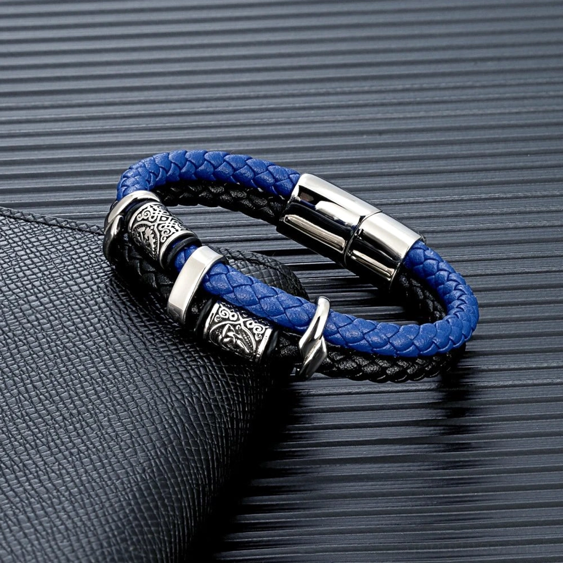 Schwarzes mehrsträngiges Vegvísir Wikinger Armband für Männer
