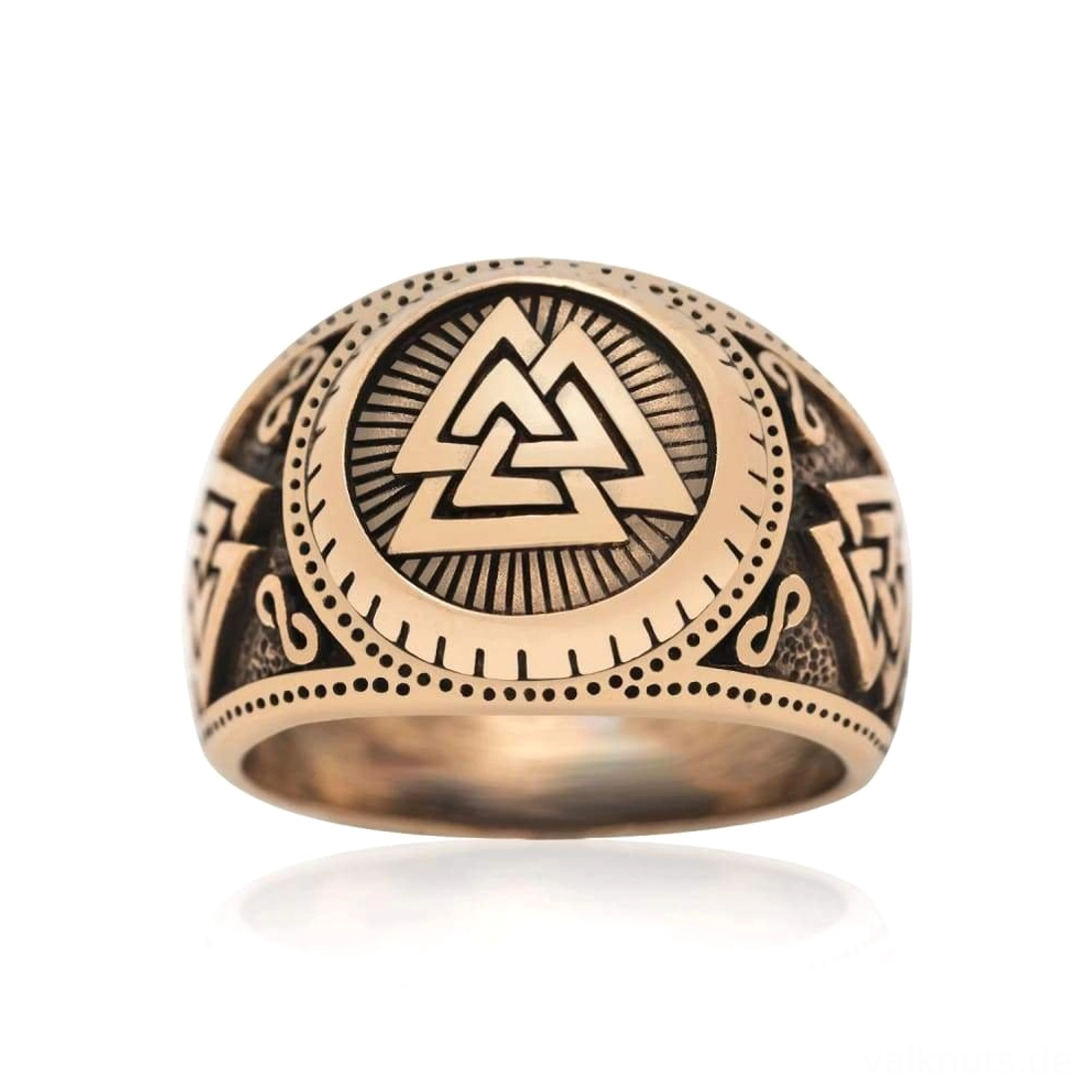 Seitenansicht Bronzener Wikinger Ring mit traditionellen nordischen Ornamenten