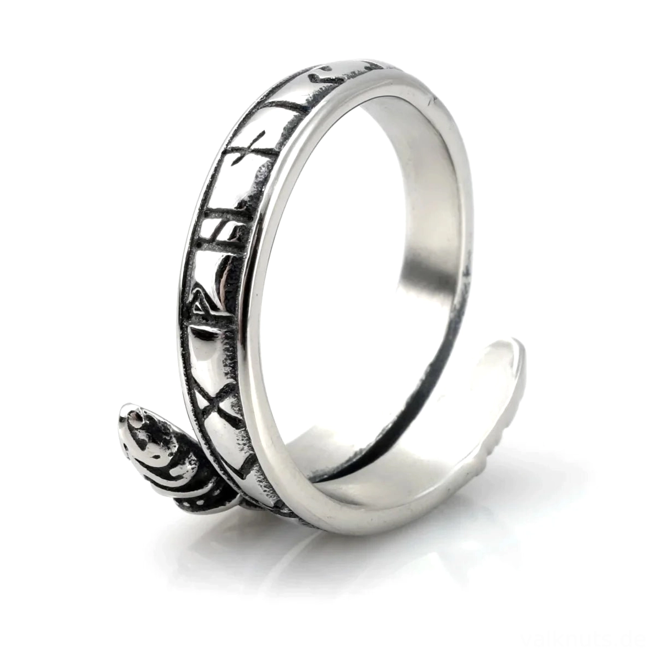 Seitenansicht des Jörmungandr Wikinger Rings mit detaillierter Runen Gravur