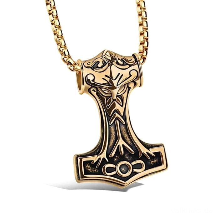 Seitansicht des Thors Hammer Anhängers mit Todesrune für Wikinger Kette