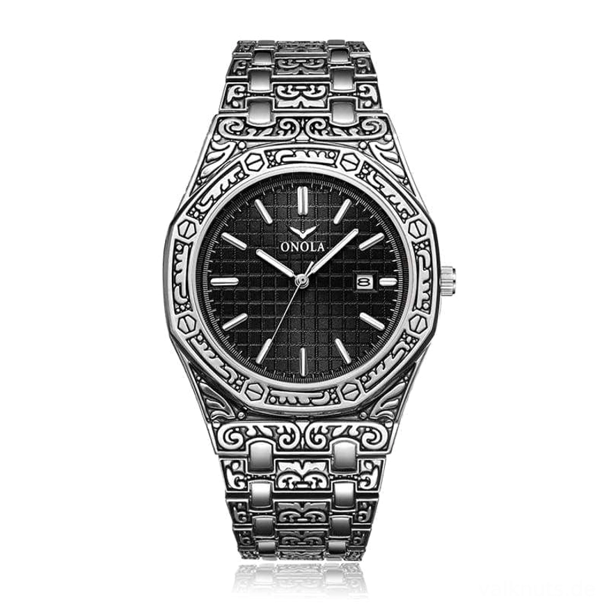 Silber schwarze Wikinger Uhr Valhalla ON3812