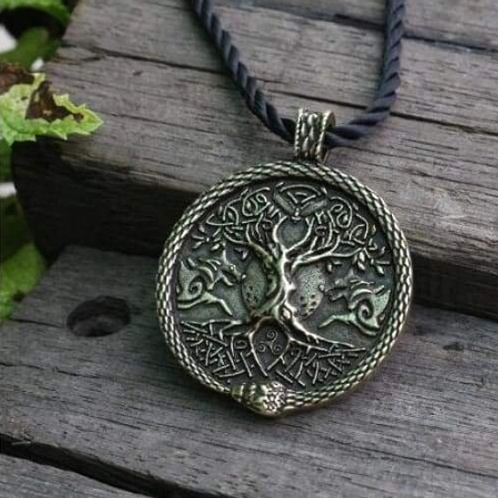 Silber Variante Yggdrasil Kette mit Wolf und Schlange Wikinger Talisman