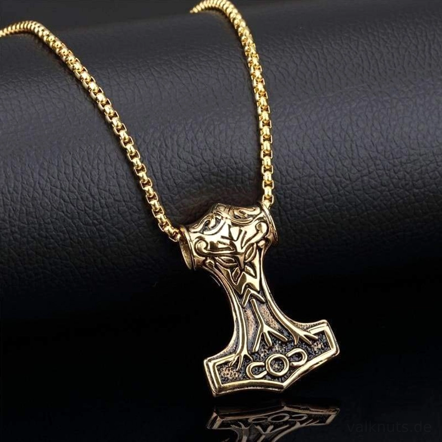 Thors Hammer Kette mit Todesrune in silber, Wikinger Mythologie Schmuck
