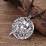 Wikinger Halskette mit Odins Raben Huginn und Muninn, silberner Wikinger Anhänger mit Runen