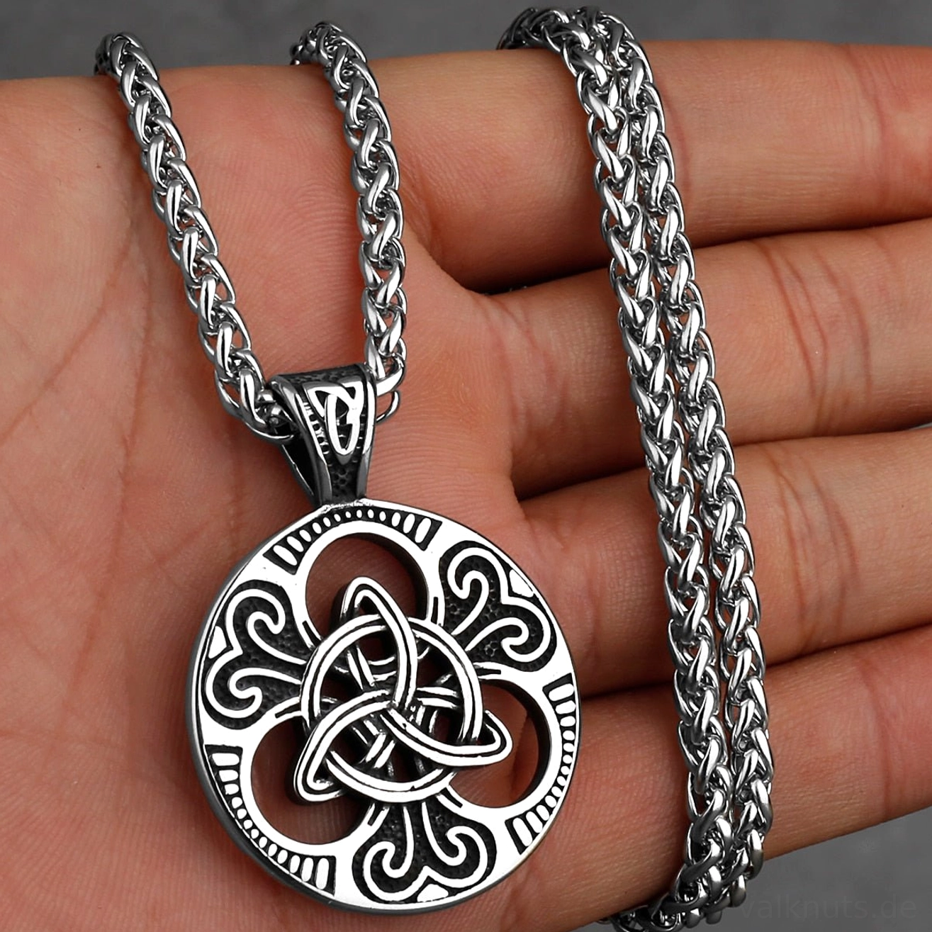 Vollständige silberne Wikinger Halskette mit Triquetra Knoten Wikinger Schmuck