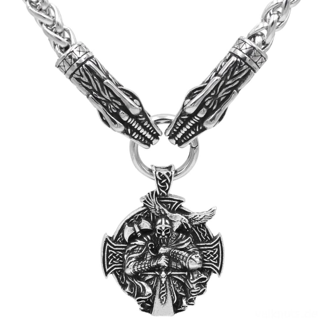silberne wikinger kette mit berserker anhänger im nordischen stil