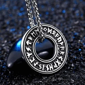 Wikinger Runen Kreis Kette, silberne Wikinger Halskette mit Runenalphabet