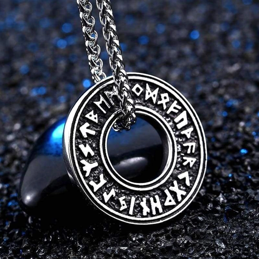 Wikinger Runen Kreis Kette, silberne Wikinger Halskette mit Runenalphabet