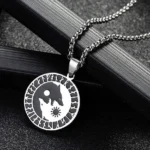 Skoll und Hati Wolf Kette mit Runenkreis aus Edelstahl, Wikinger Schmuck