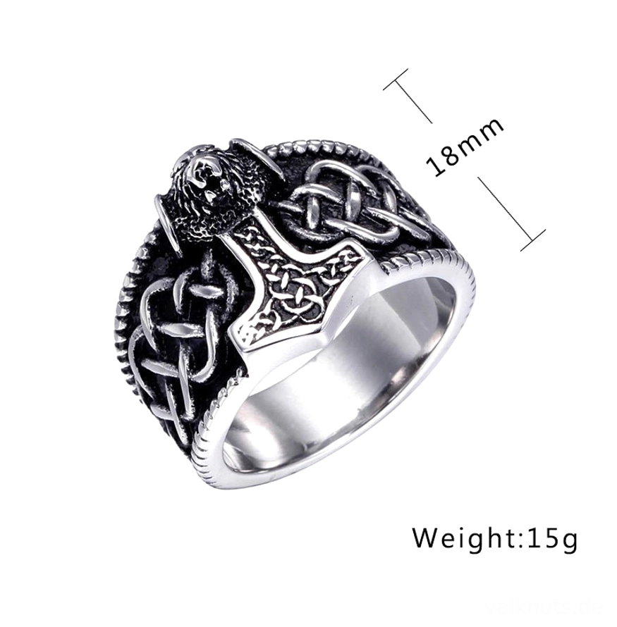 Stahl Wikinger Ring mit Mjölnir getragen an Finger