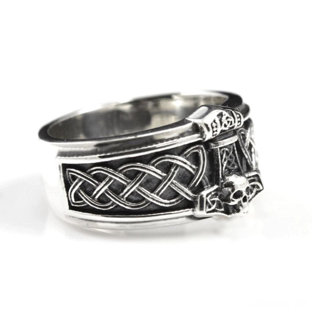 Thor Hammer Wikinger Ring Mjolnir mit Totenkopf Edelstahl