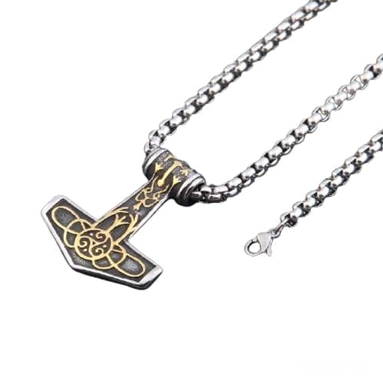 Gesamtansicht der Thors Hammer Kette mit Algiz Rune, Wikinger Schmuck