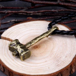 Thors Hammer Kette antikgold wikinger amulett mit schwarzem lederband