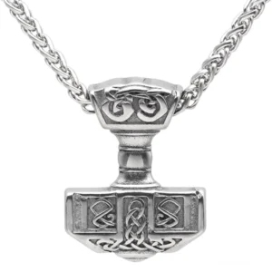 Authentische Thors Hammer Kette Mjölnir Wikinger Anhänger aus 316L Edelstahl mit traditionellen Knotenmustern