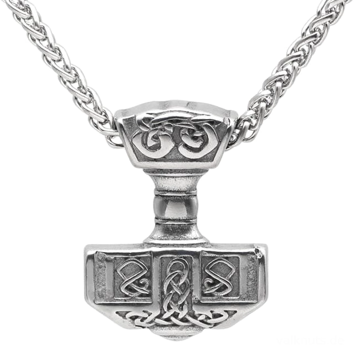 Authentische Thors Hammer Kette Mjölnir Wikinger Anhänger aus 316L Edelstahl mit traditionellen Knotenmustern