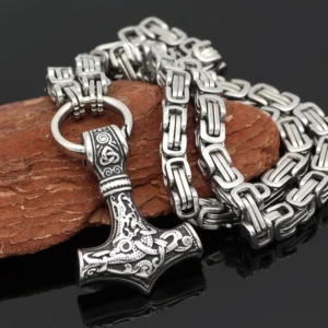 Thors Hammer Kette aus Edelstahl Wikinger Königskette mit Mjolnir Anhänger