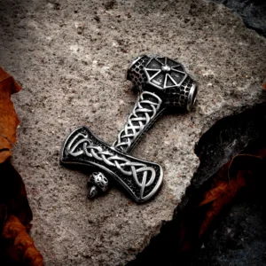 Thors Hammer Kette als Ganzes, Wikinger Kette aus Edelstahl mit Mjölnir Anhänger