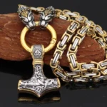 Thors Hammer Kette Gold Midgard Schlange Edelstahl Wikinger Amulett