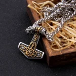 Thors Hammer Kette goldene Algiz Rune Wikinger Amulett aus Edelstahl