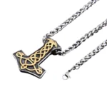 Thors Hammer Kette mit goldenen Raben aus Edelstahl, Wikinger Amulett