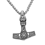 Thors Hammer Kette mit Helm of Awe Wikinger Amulett aus 316L Edelstahl