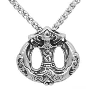 Thors Hammer Kette mit Huginn und Muninn, Wikinger Amulett aus Edelstahl