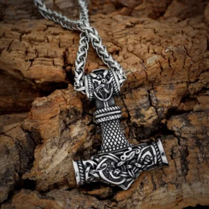 Handgefertigte Thors Hammer Kette mit Jormungandr Motiv aus Edelstahl