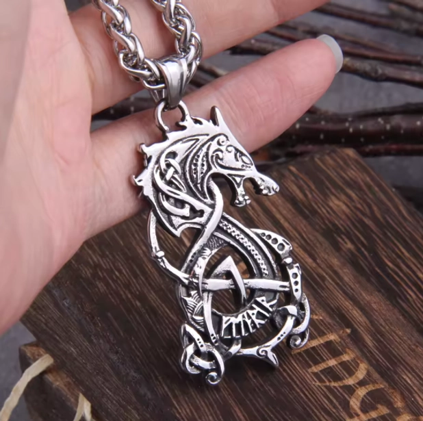 Thors Hammer Kette mit Jormungandr Wikinger Amulett aus Edelstahl