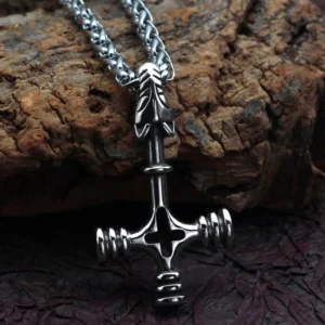 Thors Hammer Kette für Männer aus Edelstahl mit Wikinger Wolfs und Valknut Motiv