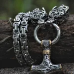 Handgefertigte Thors Hammer Kette mit Midgardschlange Wikinger Motiven aus Edelstahl