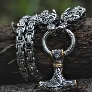 Handgefertigte Thors Hammer Kette mit Midgardschlange Wikinger Motiven aus Edelstahl