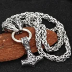Thors Hammer Kette - Wikinger Königskette mit Bärenköpfen und Mjolnir Anhänger