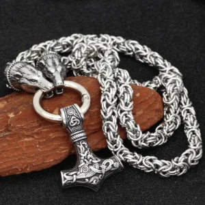 Thors Hammer Kette - Wikinger Königskette mit Bärenköpfen und Mjolnir Anhänger