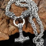 Thors Hammer Kette mit doppelten Drachenköpfen Wikinger Edelstahl