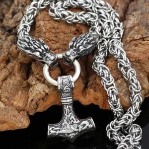 Thors Hammer Kette mit doppelten Drachenköpfen Wikinger Edelstahl