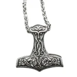 Thors Hammer Kette mit Drachenknoten, Wikinger Amulett aus 316L Edelstahl