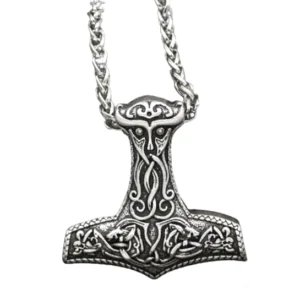Thors Hammer Kette mit Drachenknoten, Wikinger Amulett aus 316L Edelstahl