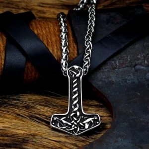 Thors Hammer Kette mit keltischen Mustern aus Edelstahl, Wikinger Amulett
