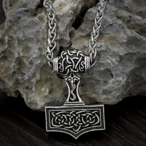 Handgefertigte Thors Hammer Kette mit keltischen Knoten aus Edelstahl, Wikinger Amulett